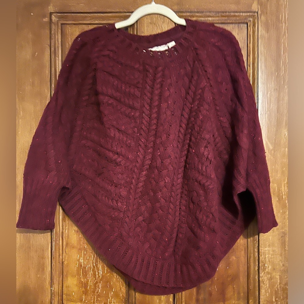 GORGEOUS marroon cable knit poncho style sweater. Anthropologie
